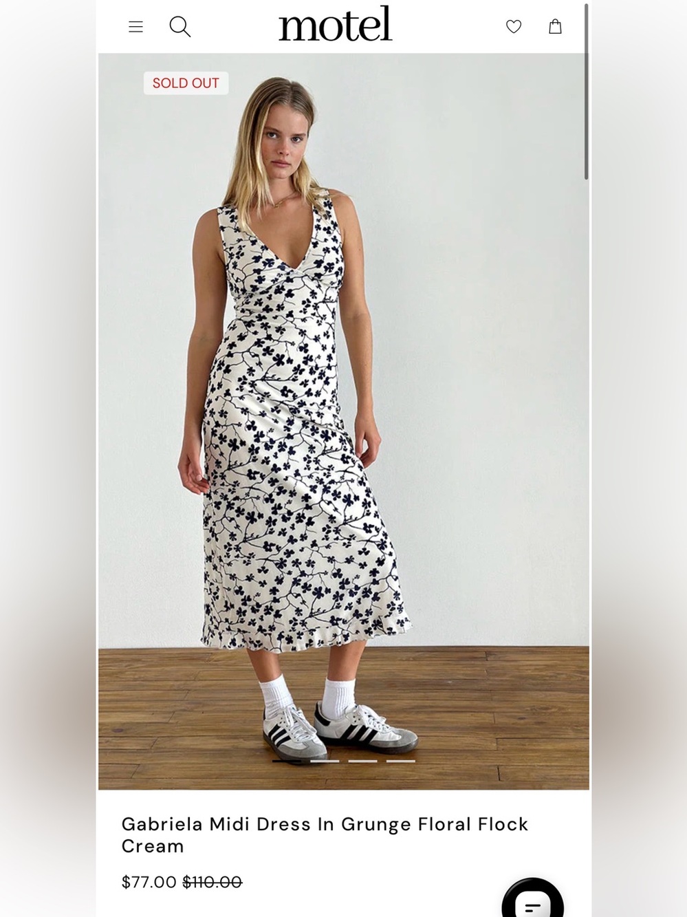 NWT Motel Gabriela Midi Cream Floral Dress Size XS